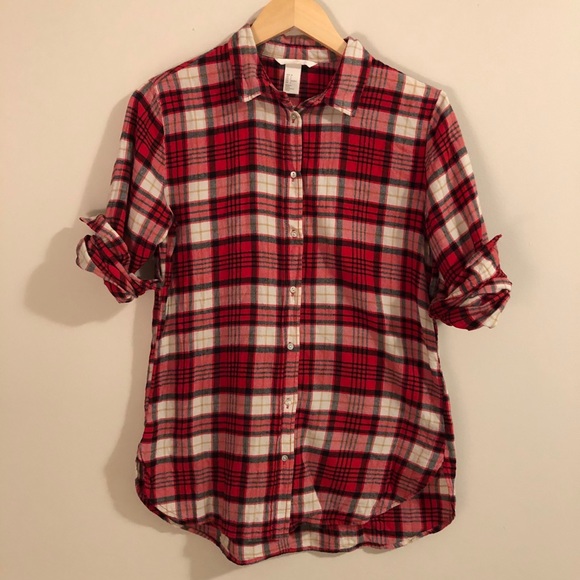 H&M Red Plaid Flannel Shirt - Picture 1 of 9